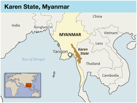 Mapa Karenského státu v Barmě